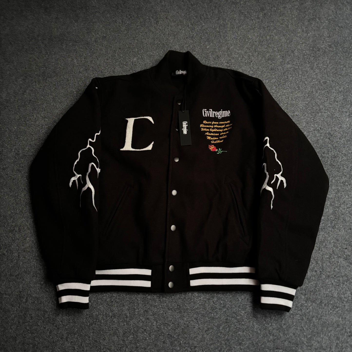 Civil Regime lightning sleeves varsity jacket