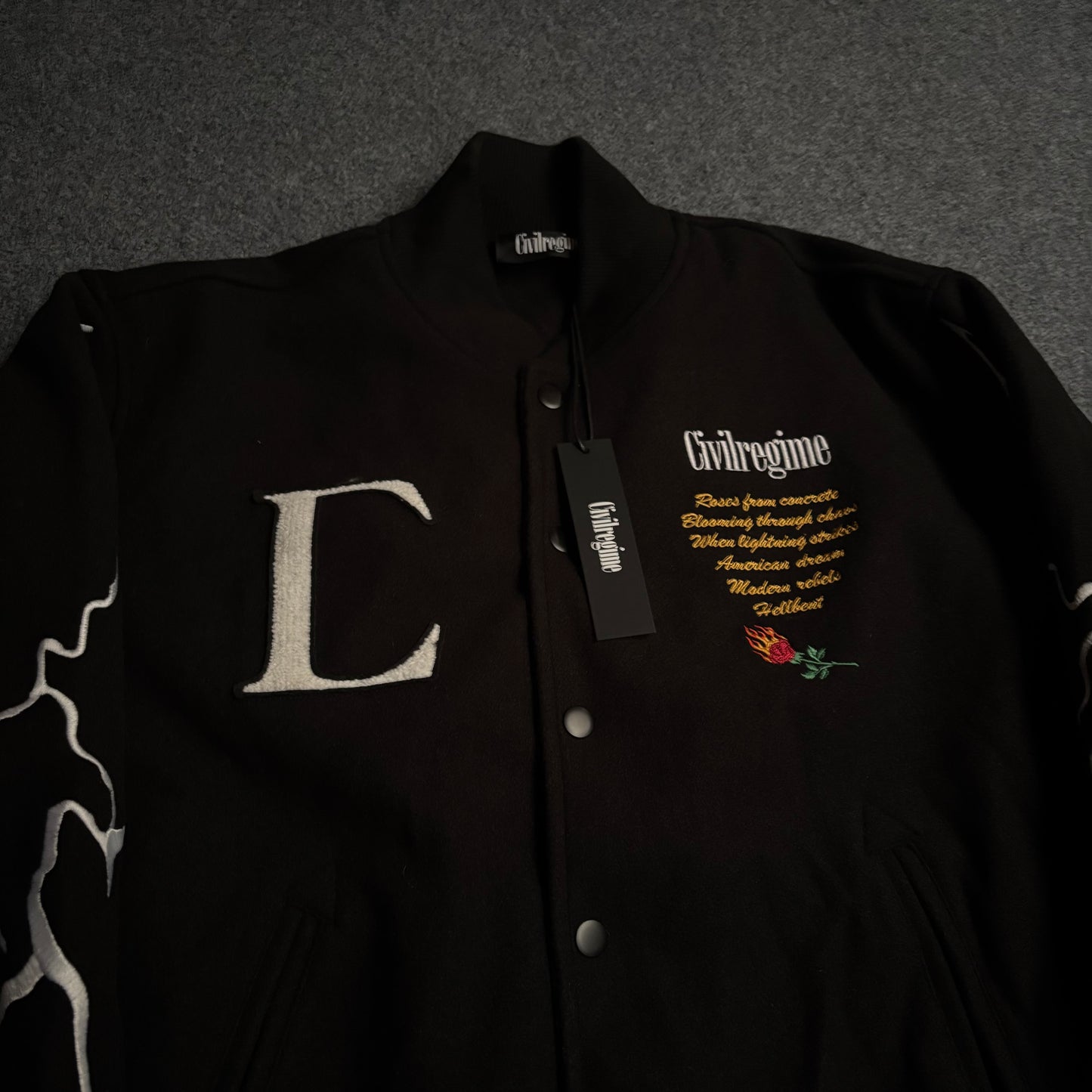 Civil Regime lightning sleeves varsity jacket