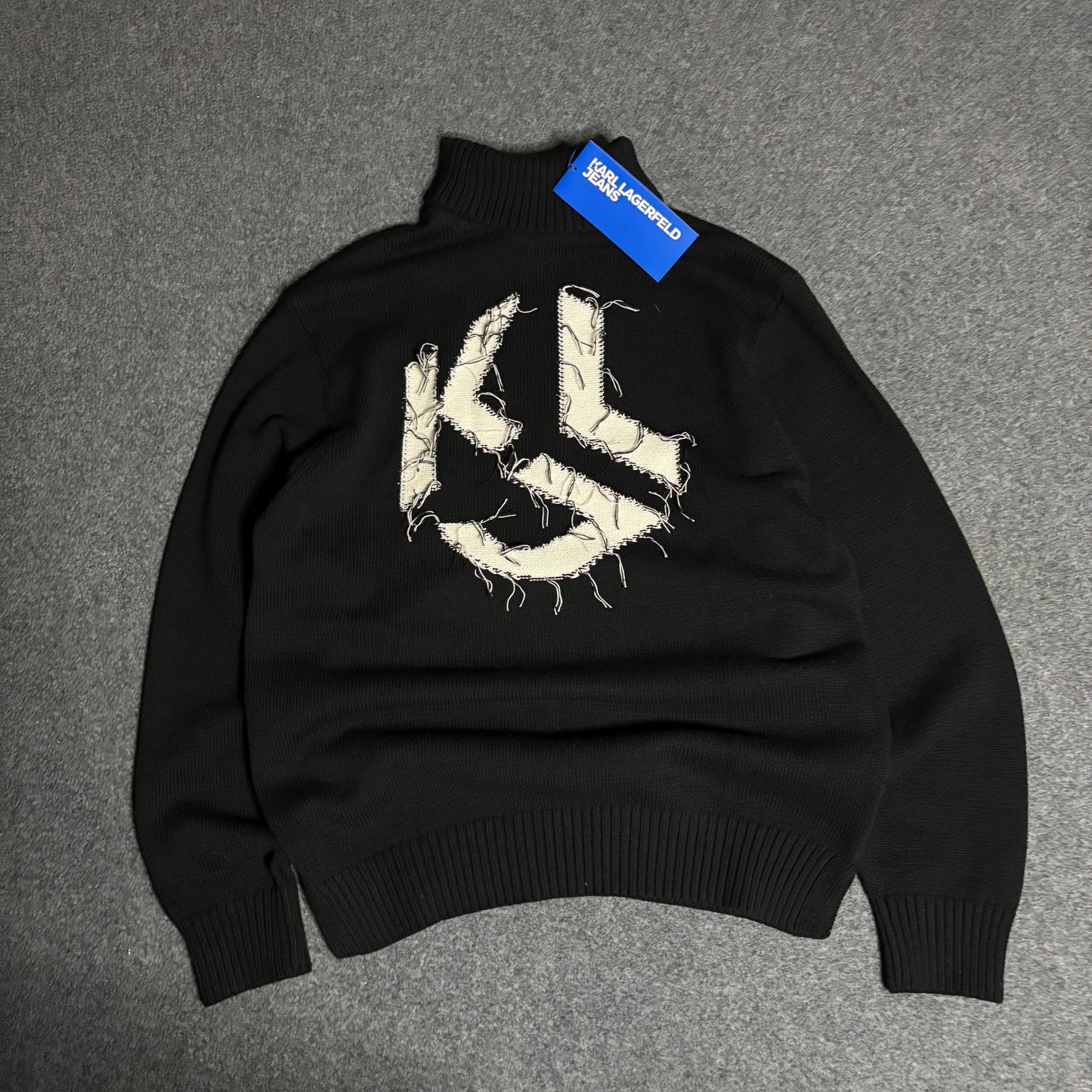 Karl Lagerfeld destroyed logo turtle neck sweater