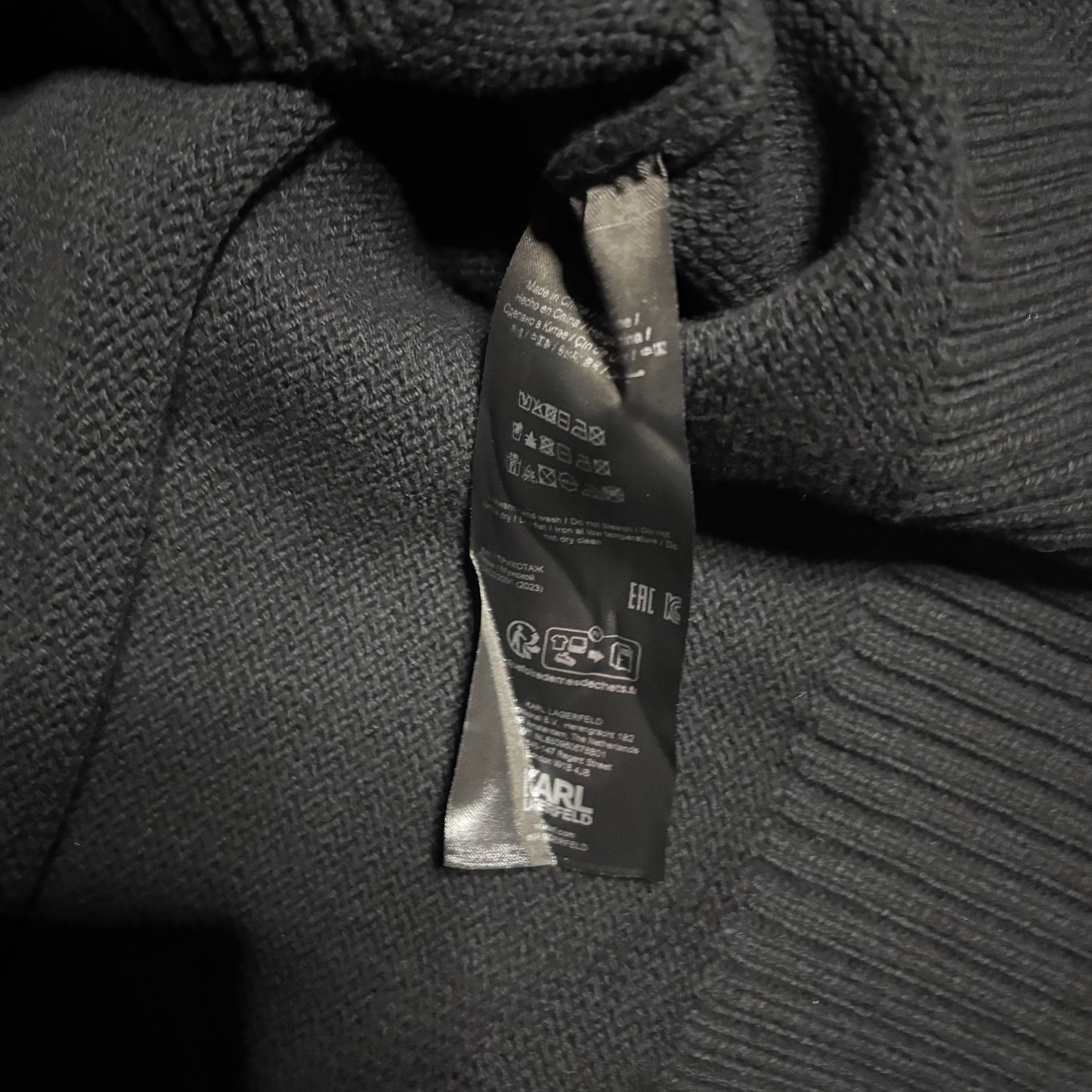 Karl Lagerfeld destroyed logo turtle neck sweater