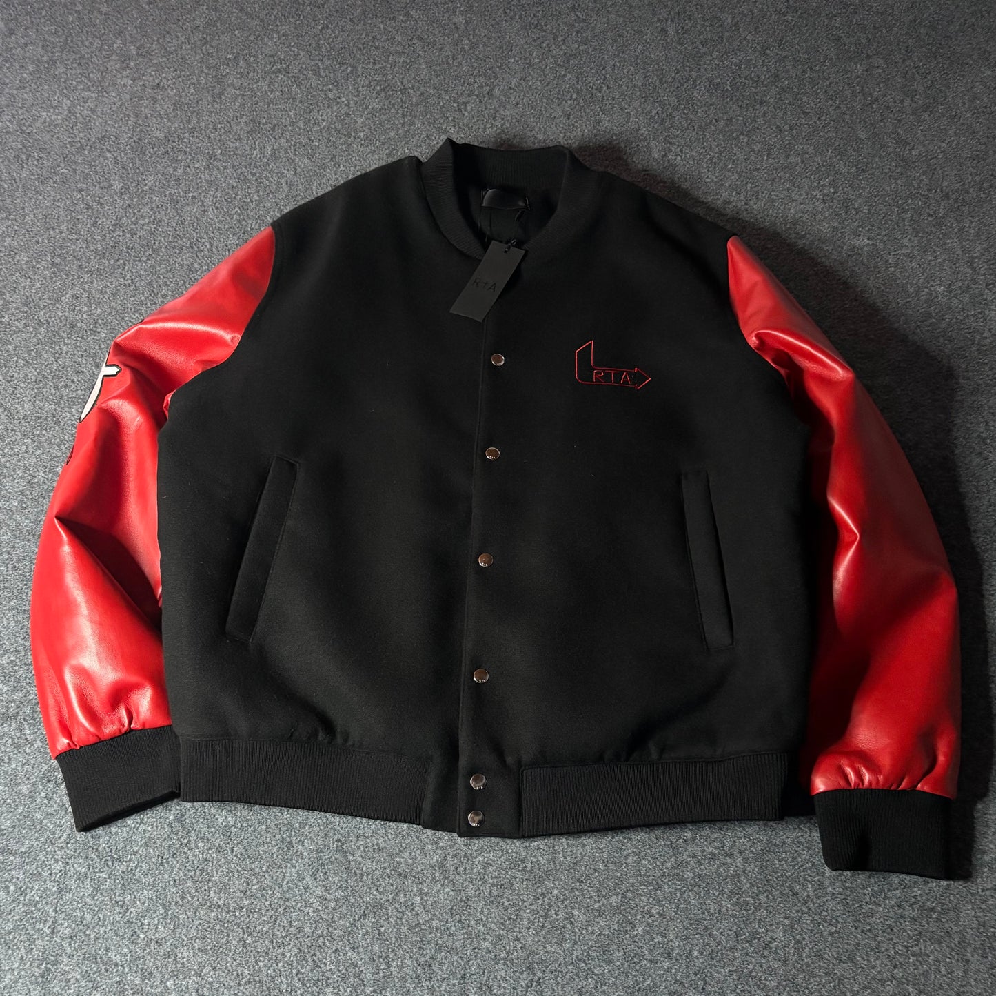 RTA varsity jacket flames logo