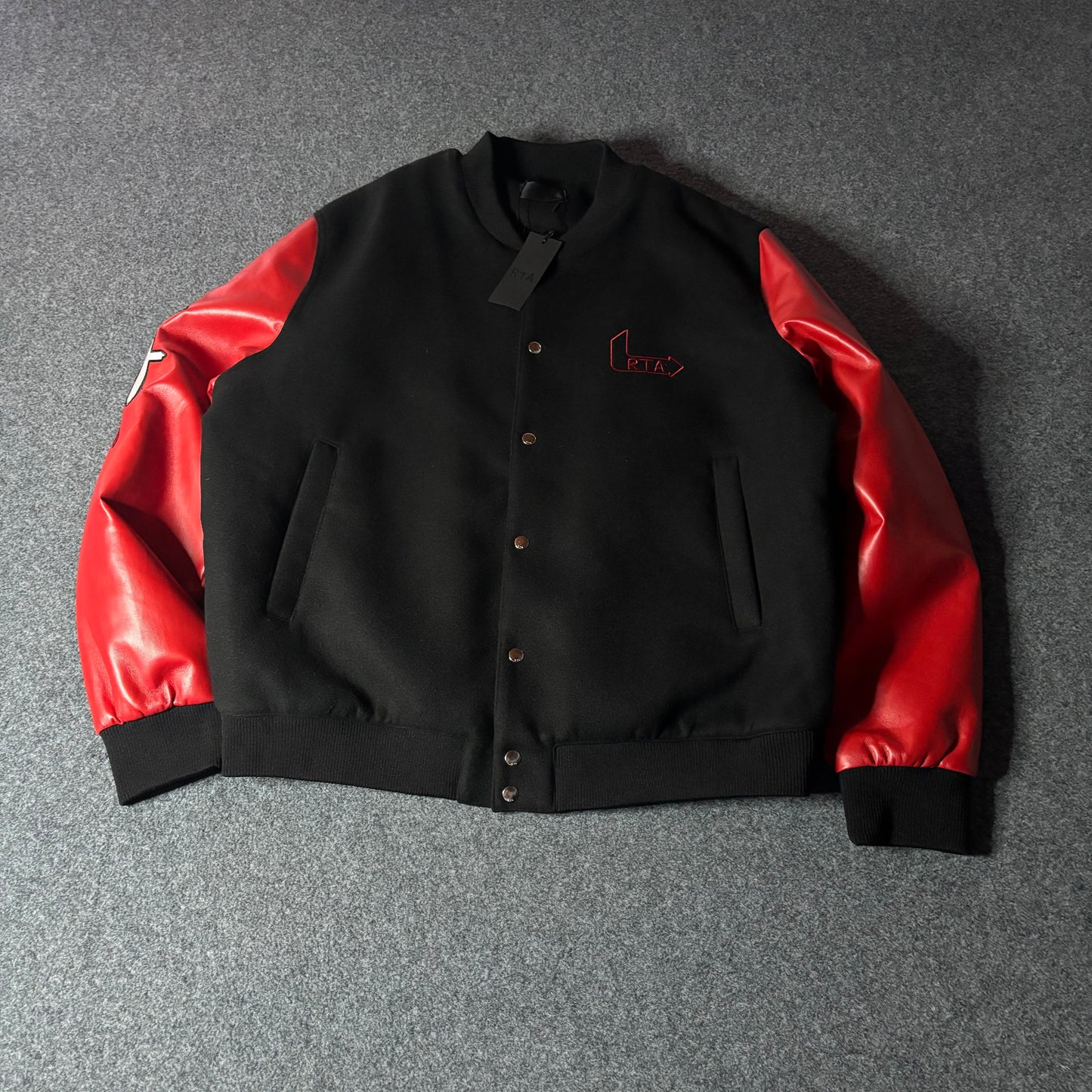 RTA varsity jacket flames logo