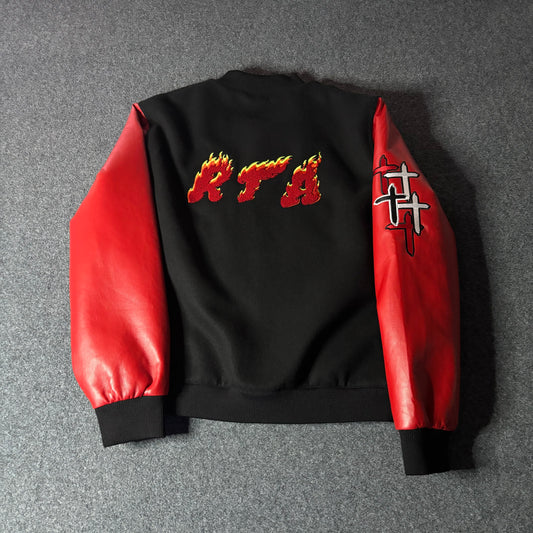 RTA varsity jacket flames logo