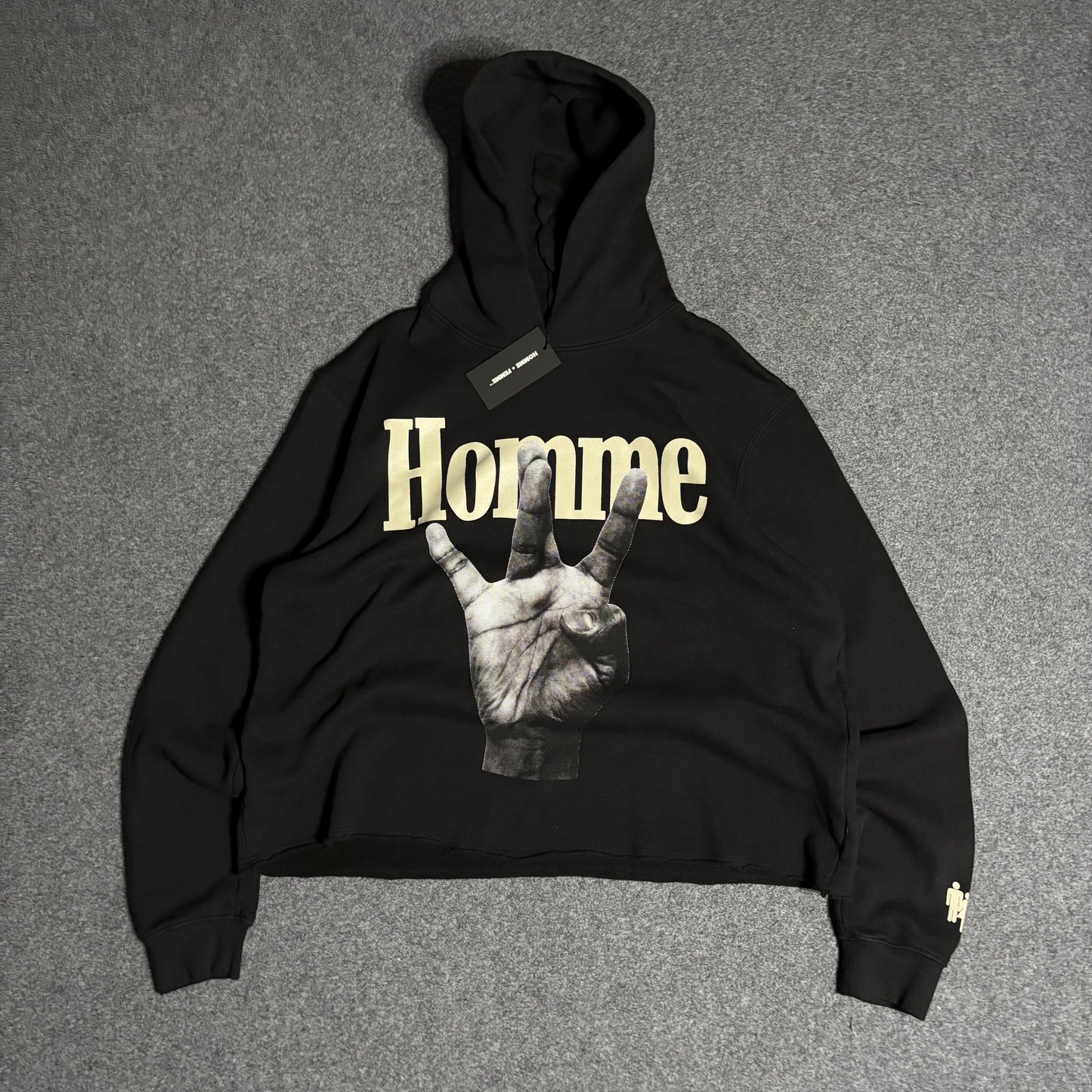 Homme Femme twisted fingers black beige hoodie