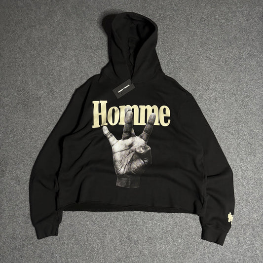 Homme Femme twisted fingers black beige hoodie