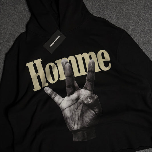Homme Femme twisted fingers black beige hoodie