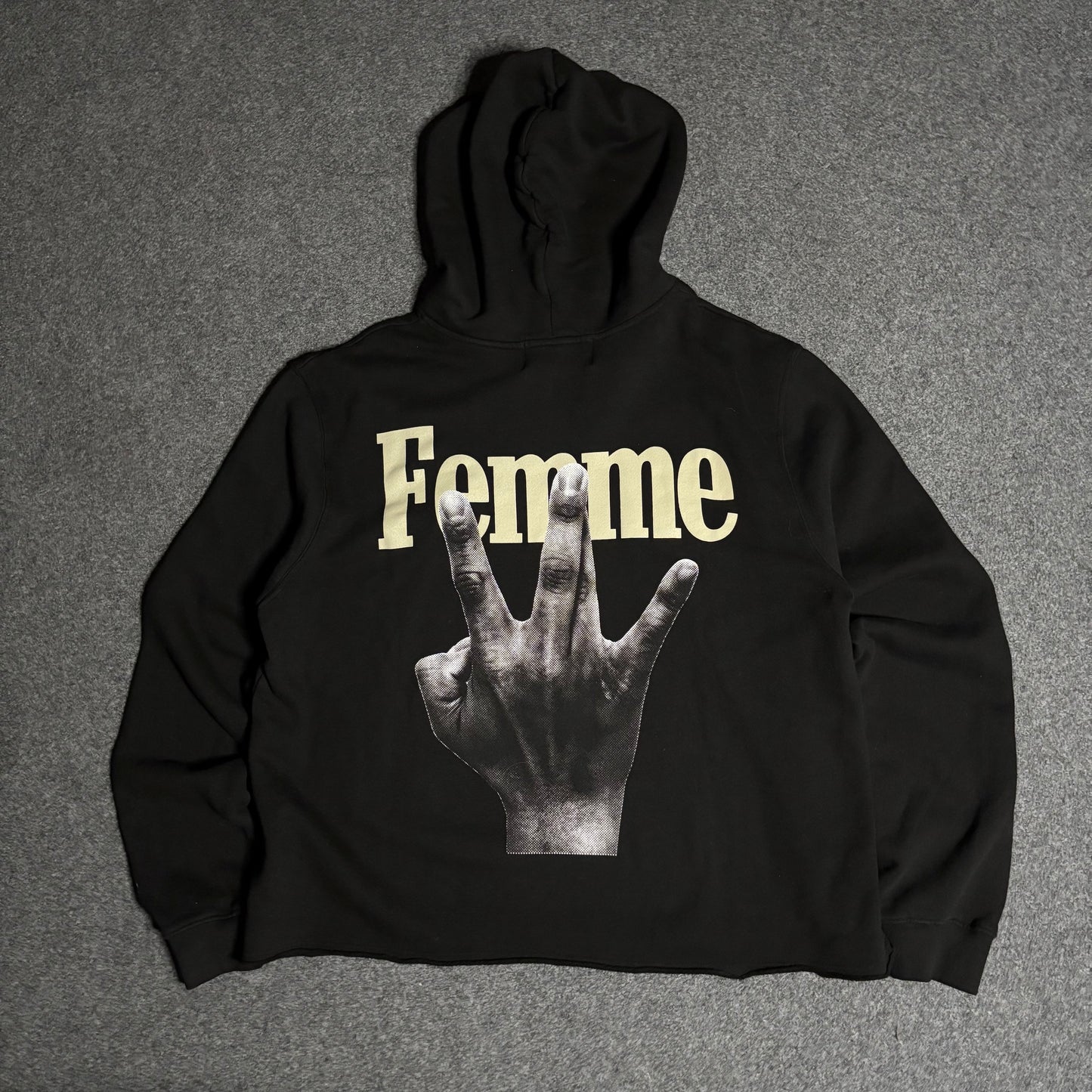 Homme Femme twisted fingers black beige hoodie