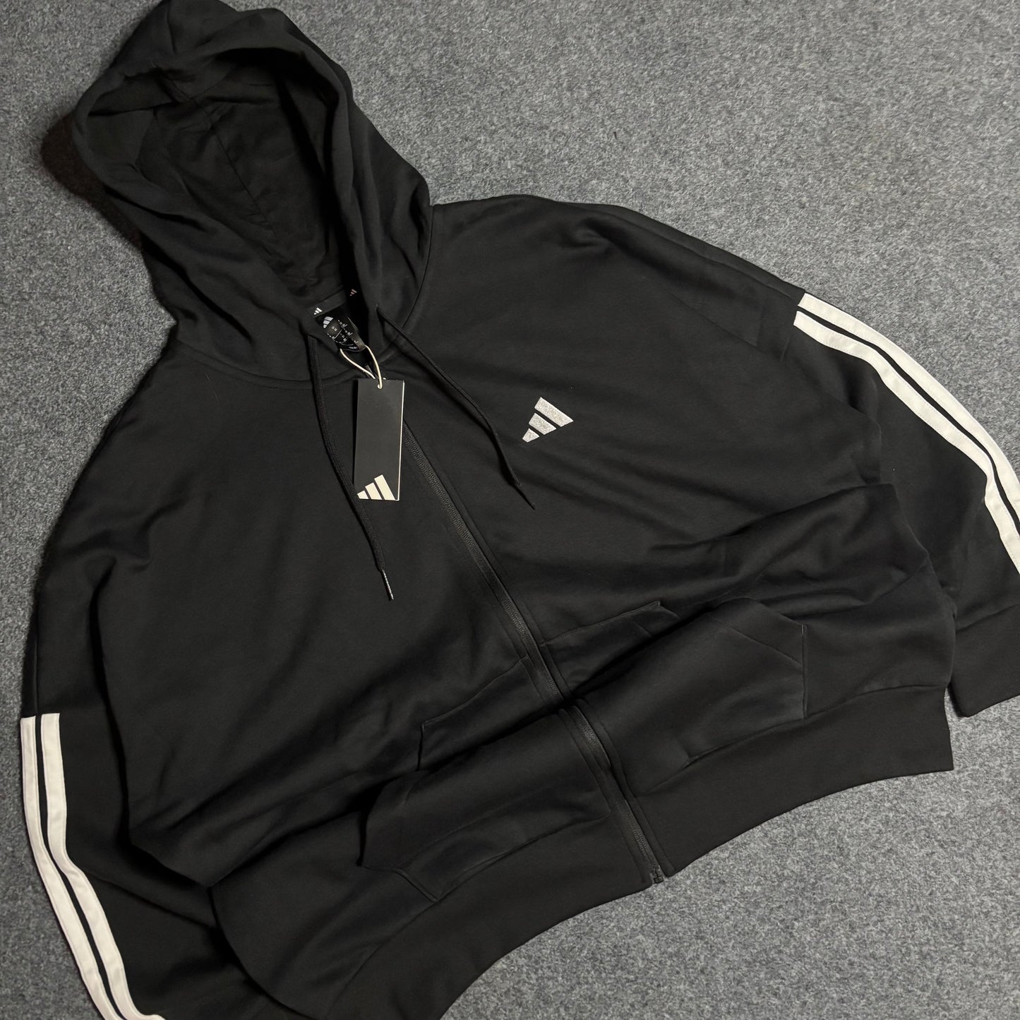 Adidas zip up black stripes hoodie