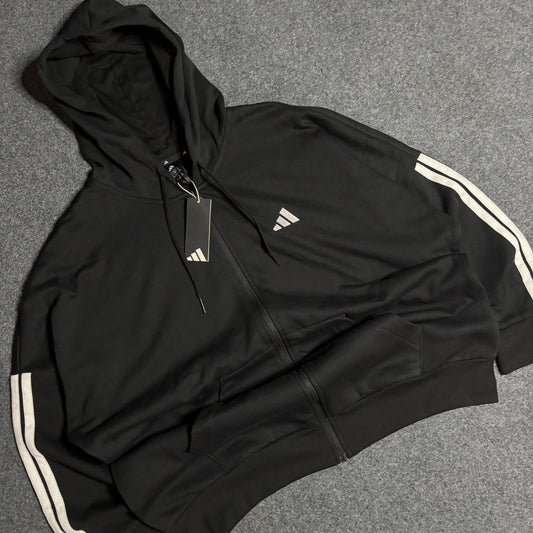 Adidas zip up black stripes hoodie