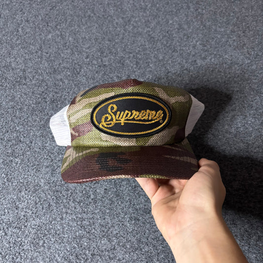 Supreme raffia mesh back 5 panel woodland camo
