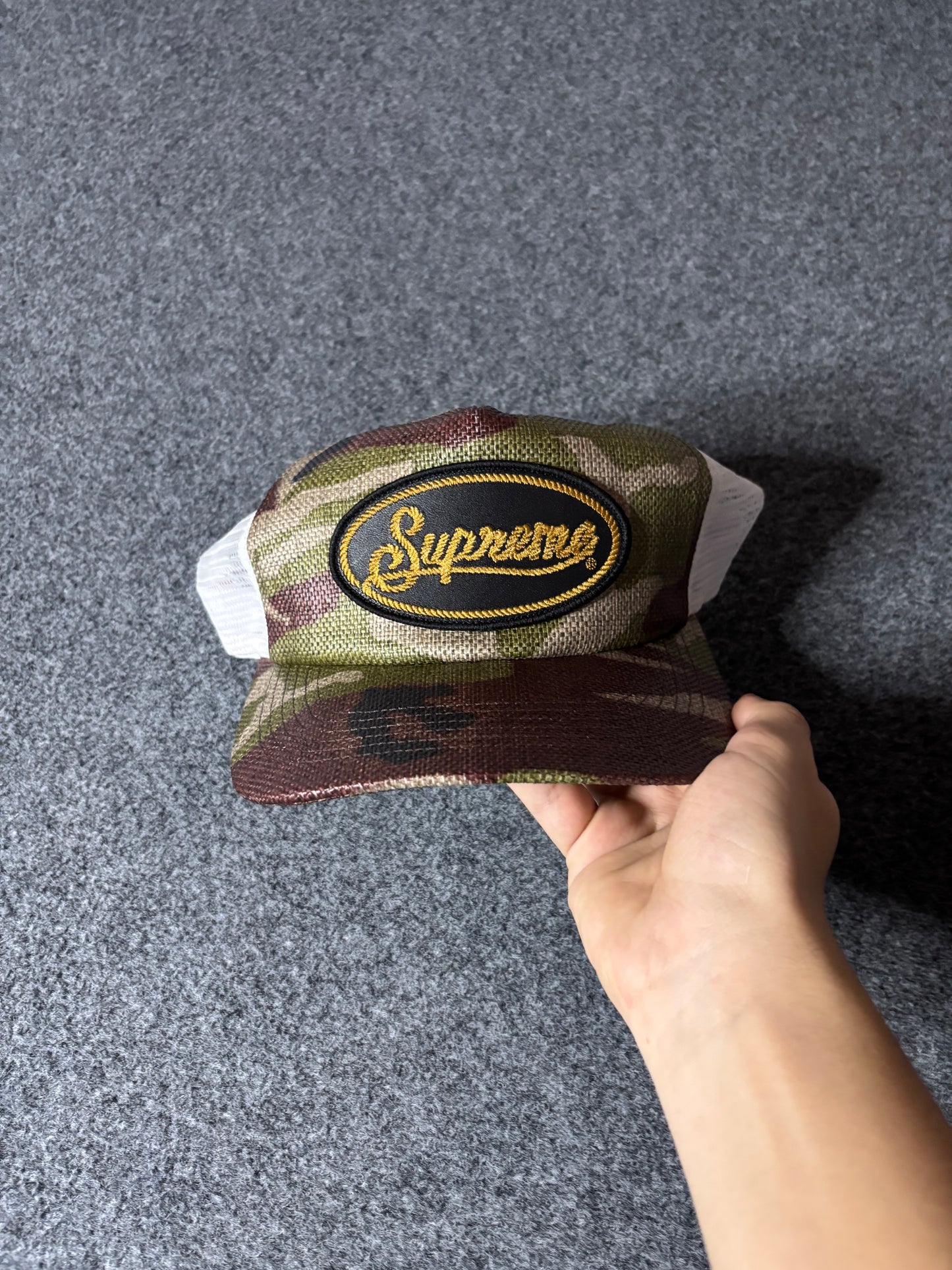 Supreme raffia mesh back 5 panel woodland camo