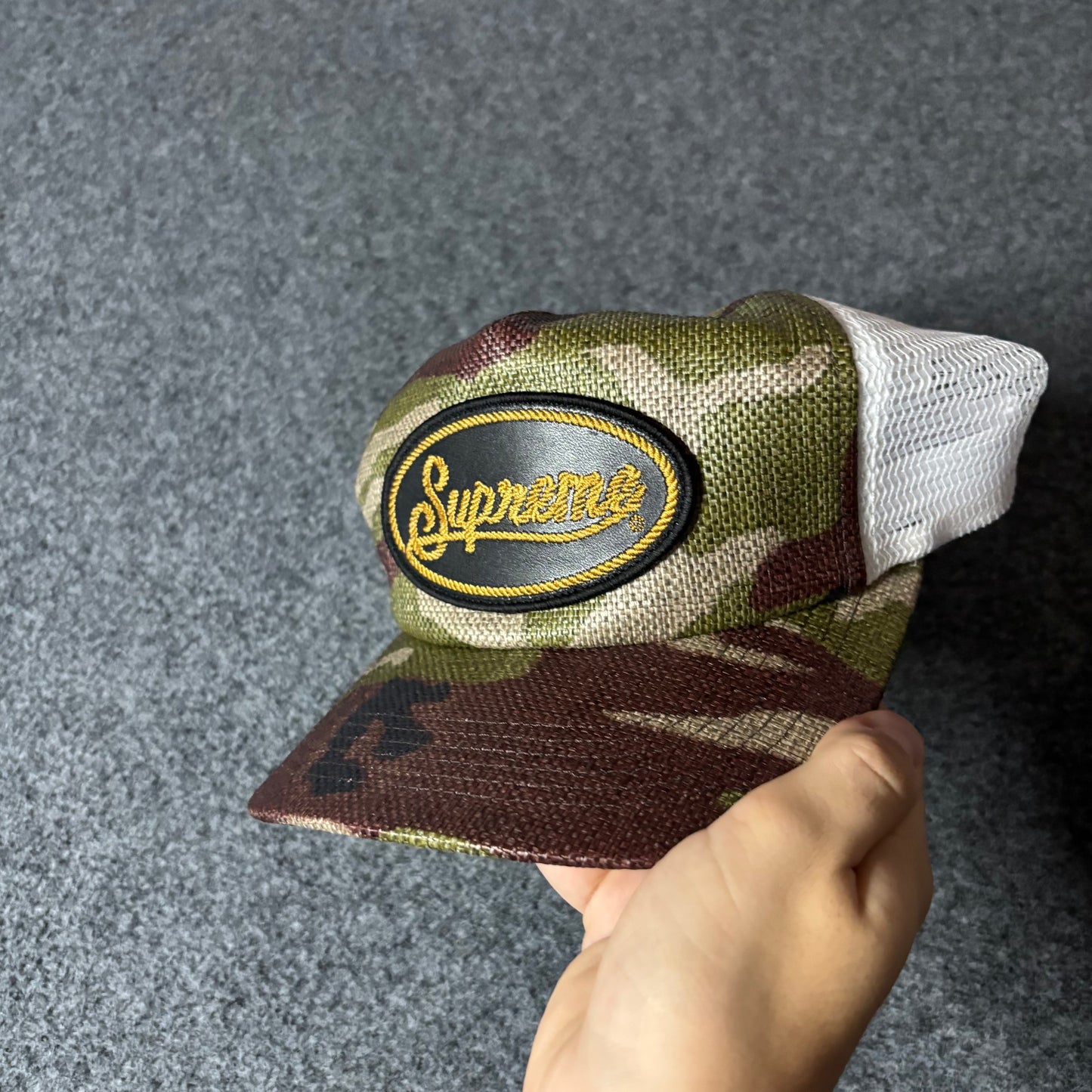 Supreme raffia mesh back 5 panel woodland camo