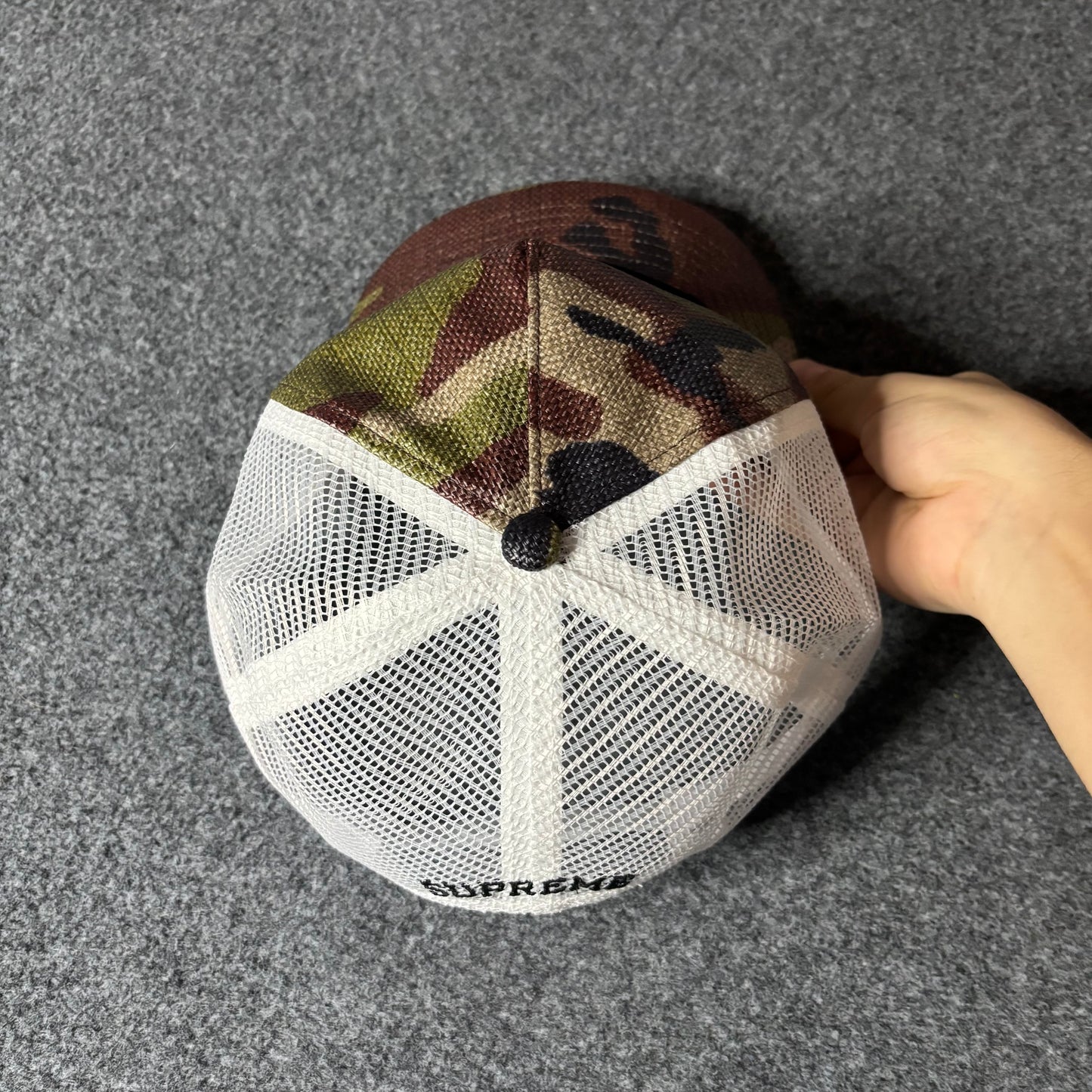 Supreme raffia mesh back 5 panel woodland camo