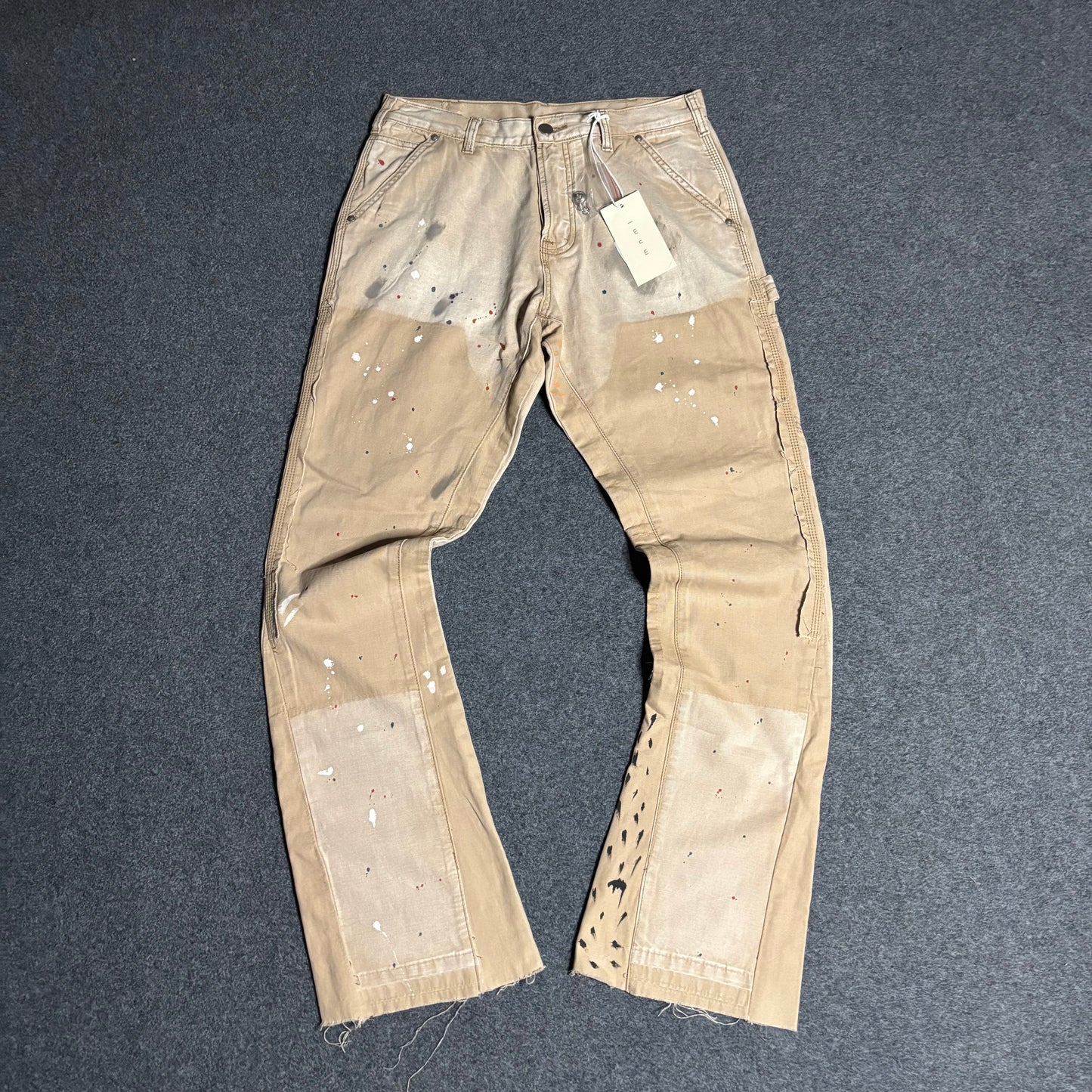 Mnml double knee flared paint splattered pants