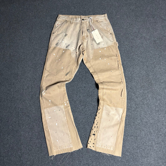 Mnml double knee flared paint splattered pants