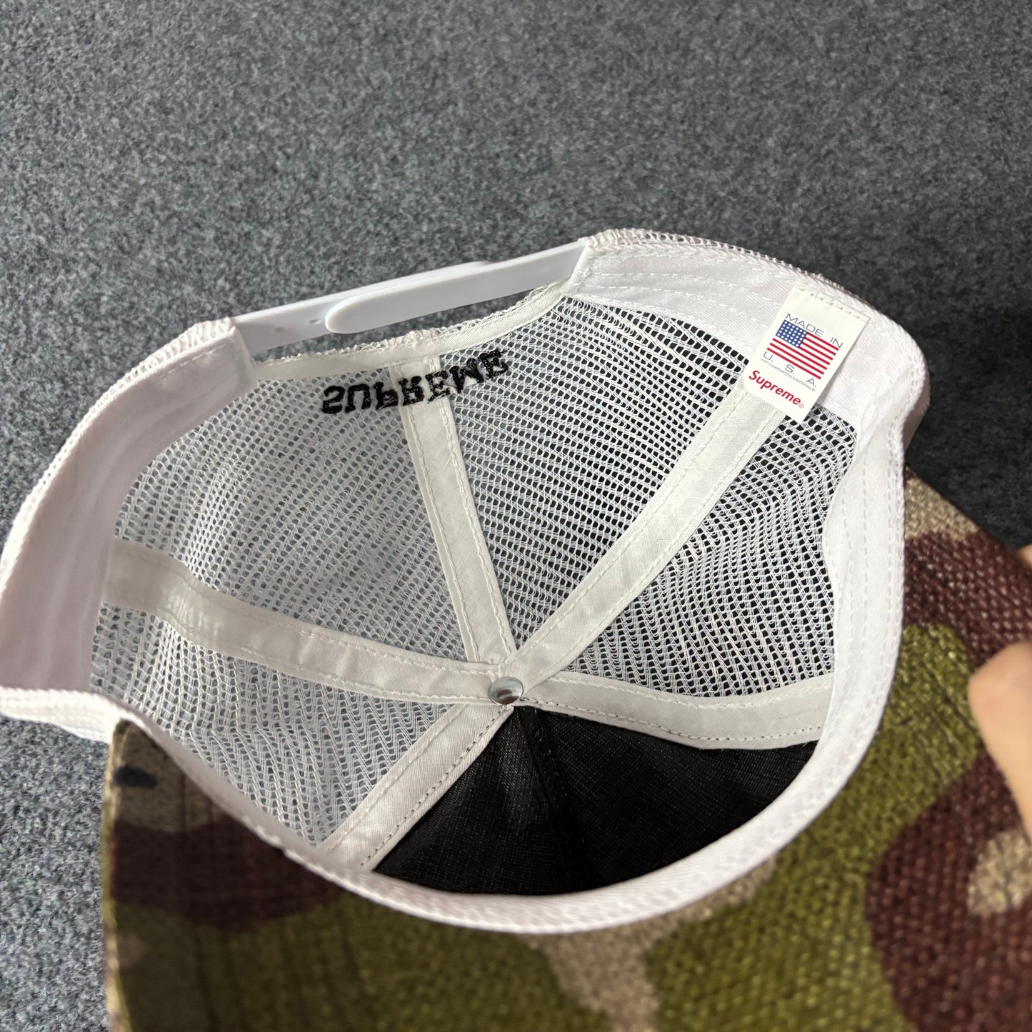 Supreme raffia mesh back 5 panel woodland camo