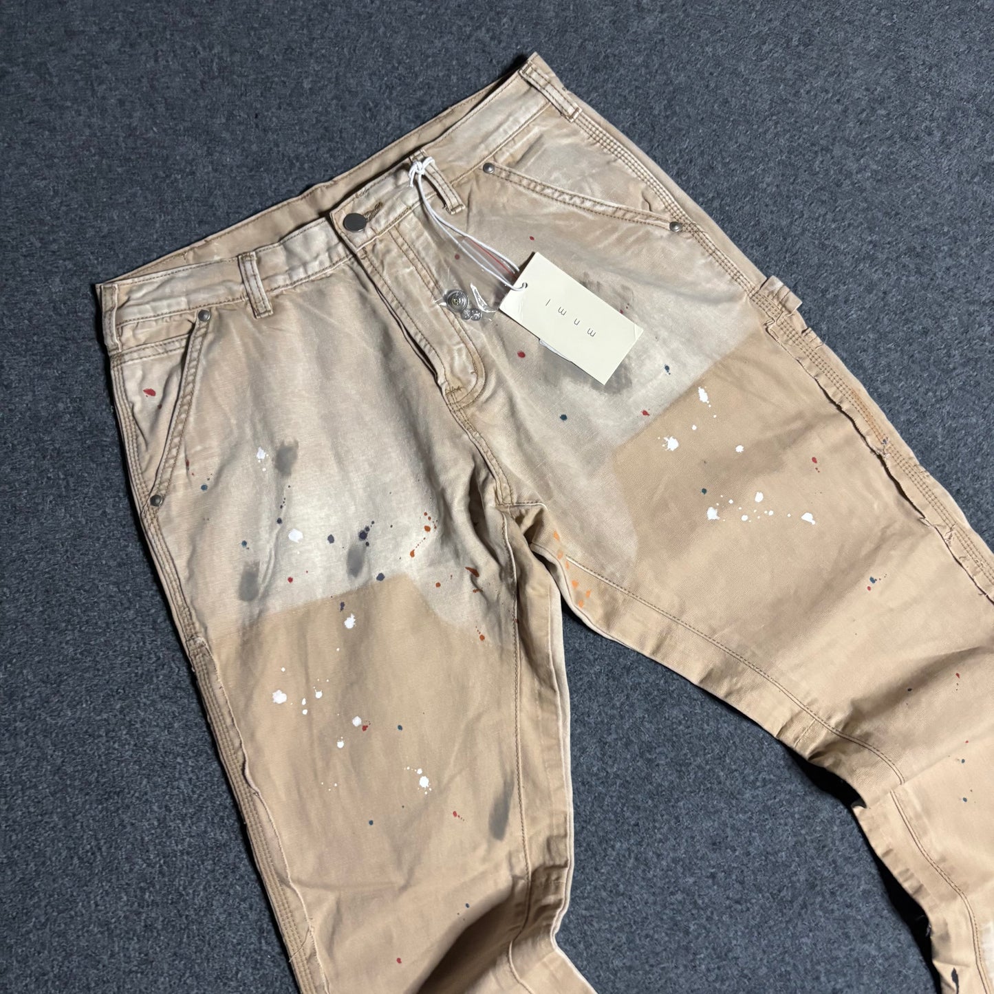 Mnml double knee flared paint splattered pants