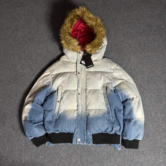 Dsquared2 denim fur collar puffer jacket
