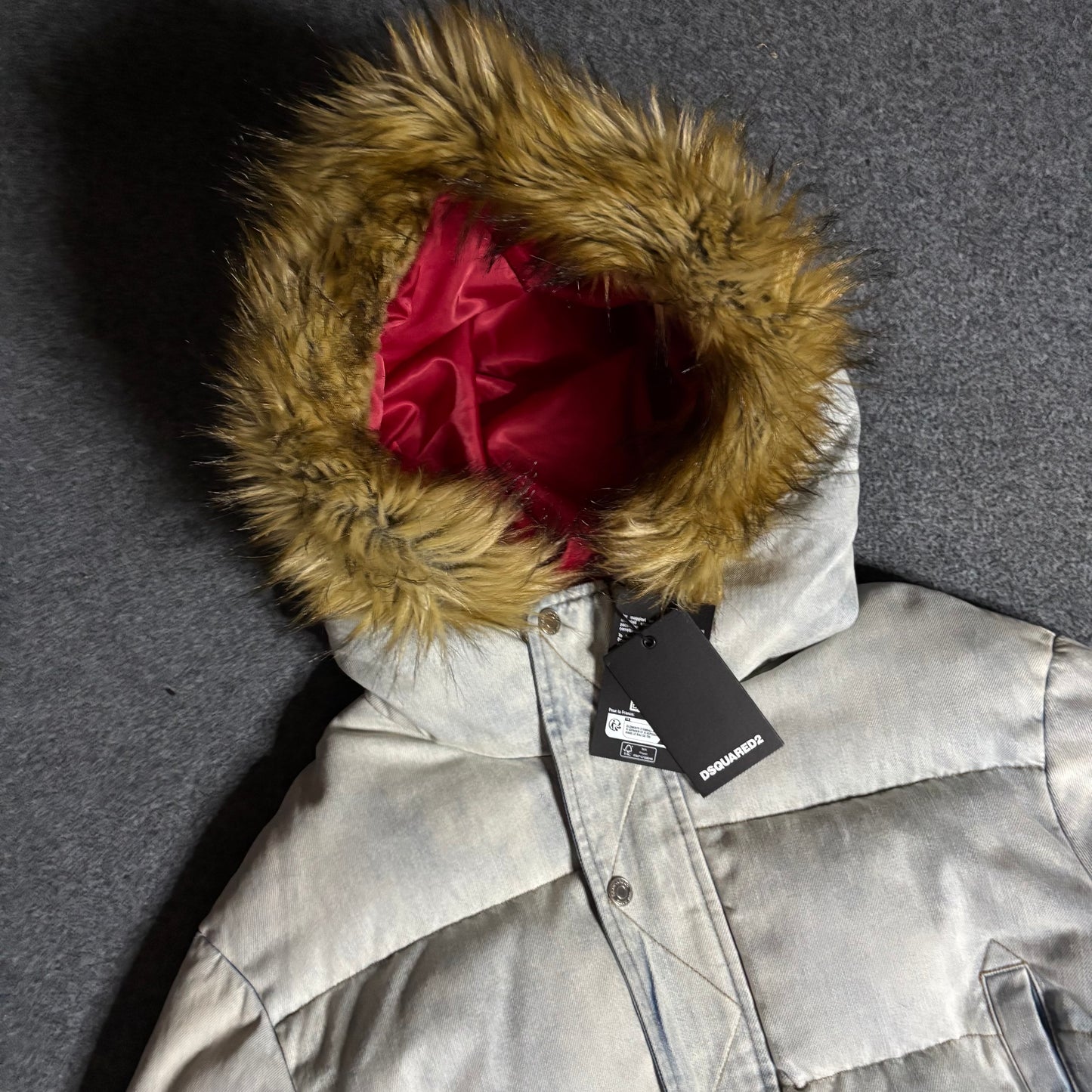 Dsquared2 denim fur collar puffer jacket