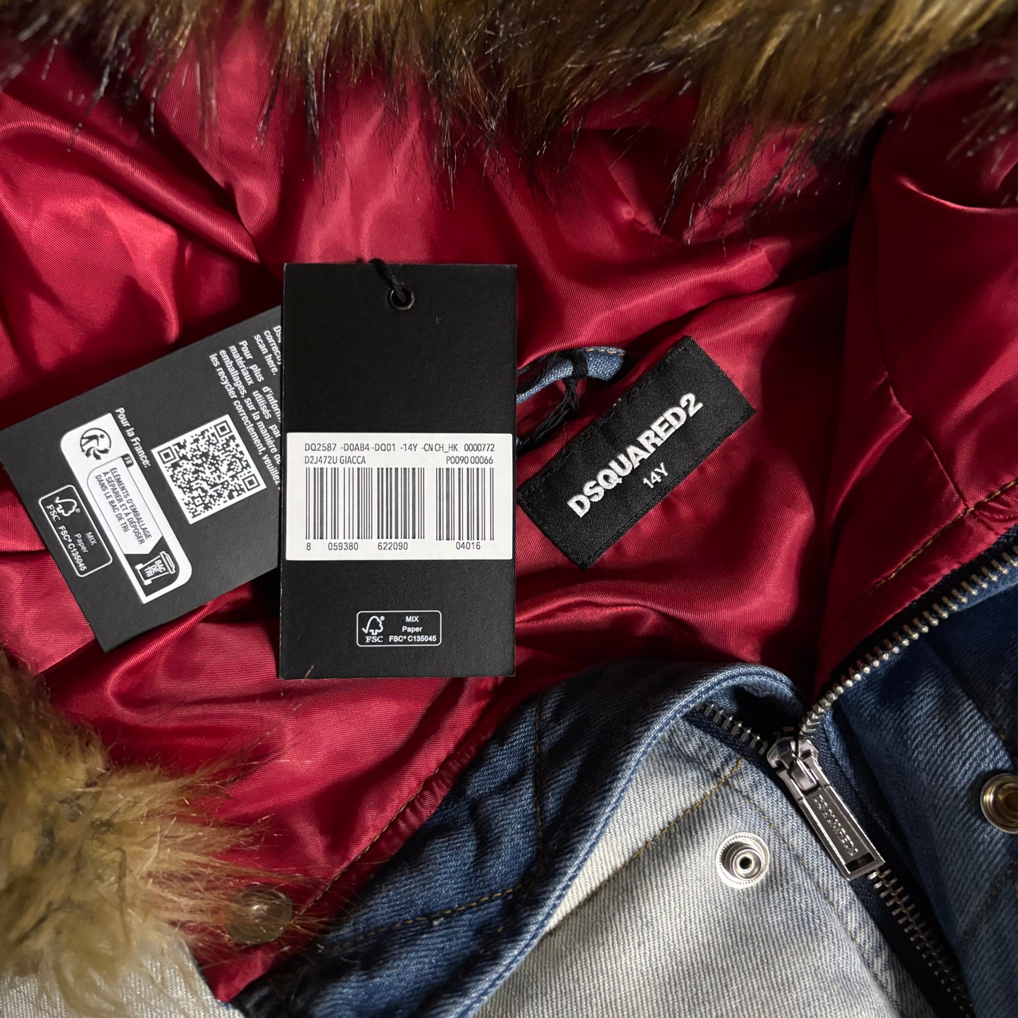 Dsquared2 denim fur collar puffer jacket