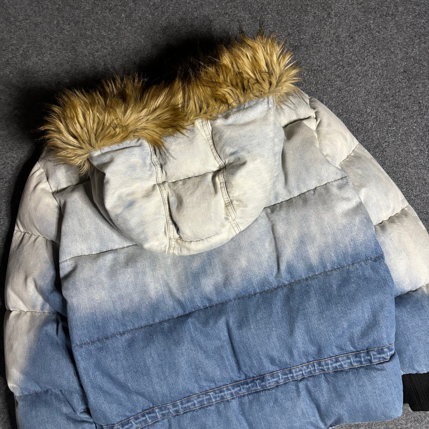 Dsquared2 denim fur collar puffer jacket