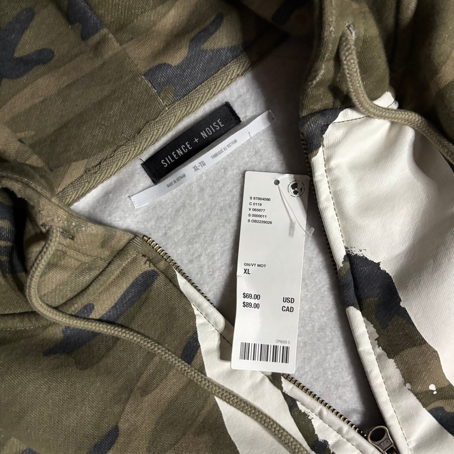 Silence + Noise camo zip up hoodie