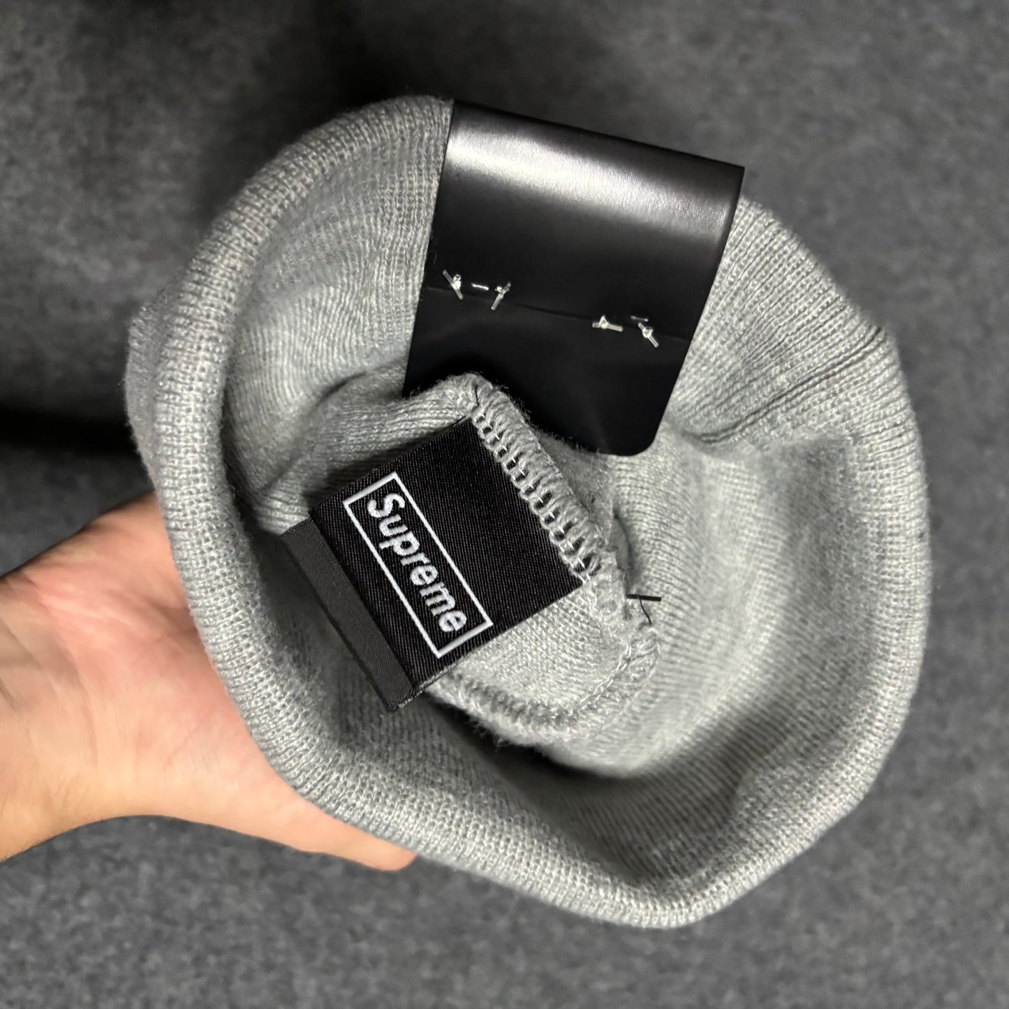 Supreme tribal S logo beanie grey