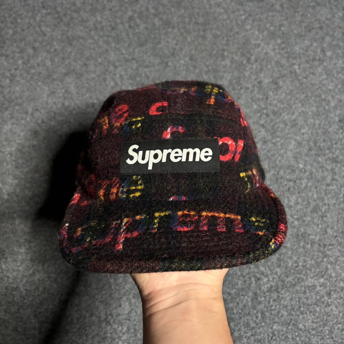 Supreme x Harris Tweed red plaid camp cap