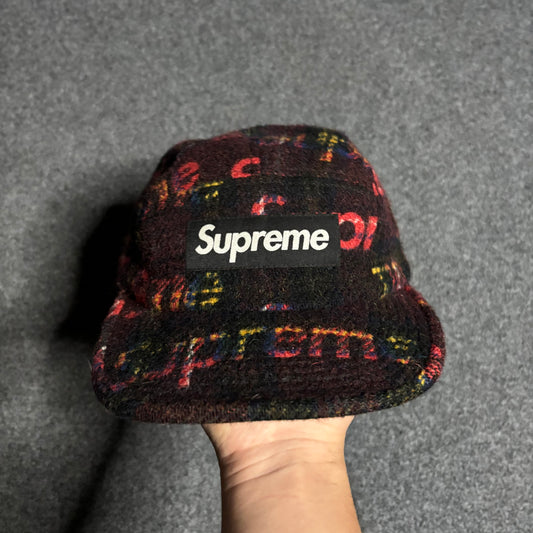 Supreme x Harris Tweed red plaid camp cap