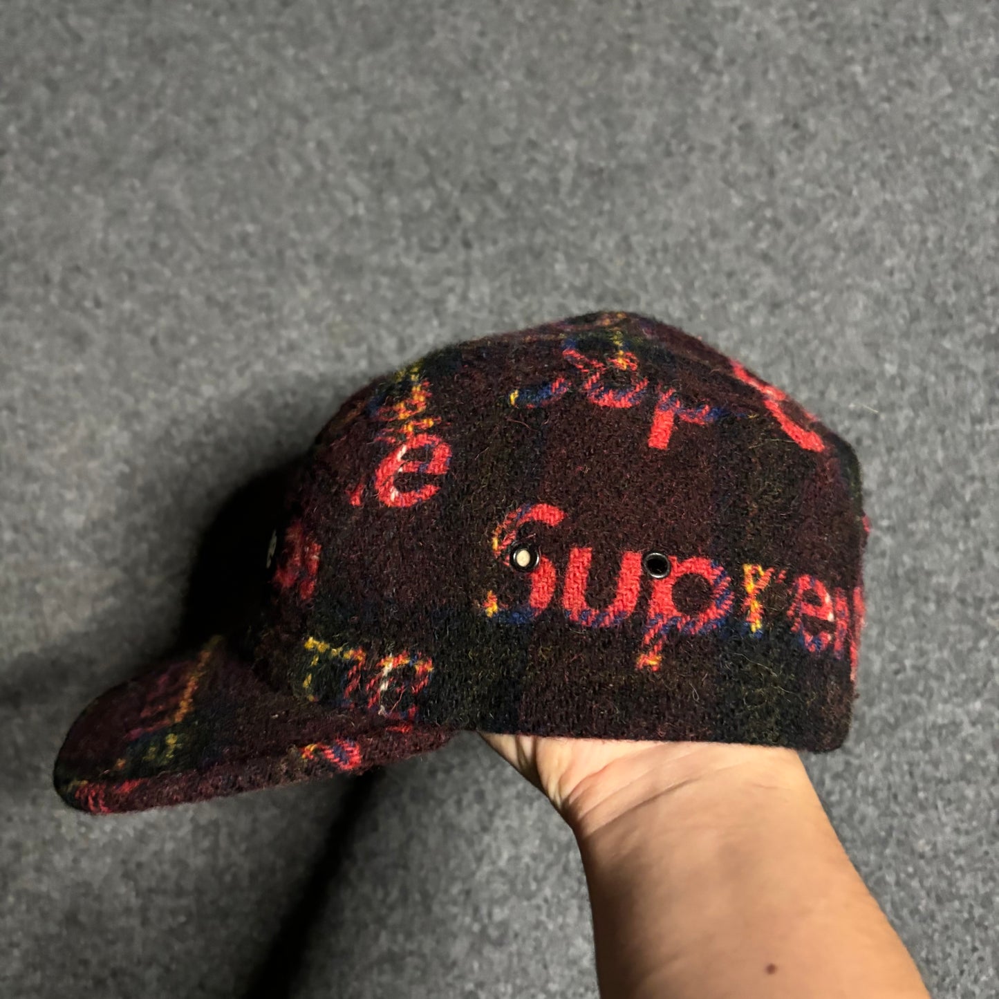 Supreme x Harris Tweed red plaid camp cap