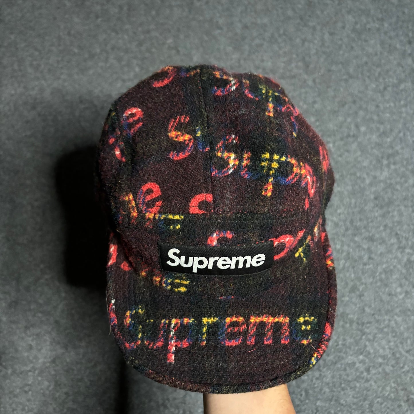 Supreme x Harris Tweed red plaid camp cap