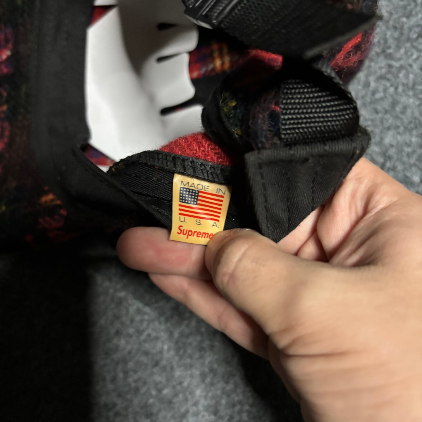 Supreme x Harris Tweed red plaid camp cap