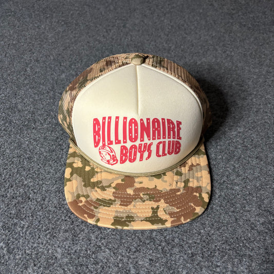 Billionaire boys club logo printed camouflage pattern trucker hat