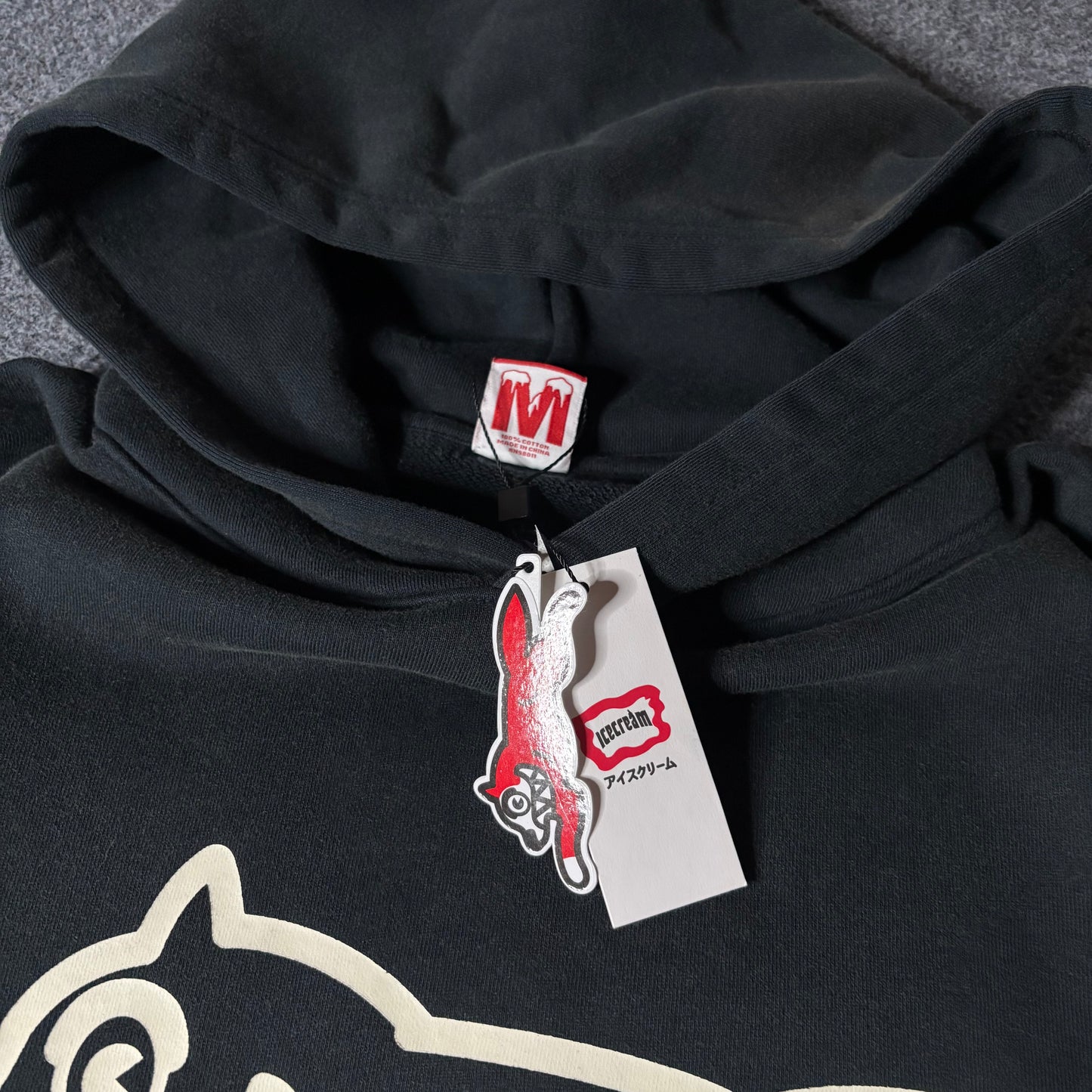 Ice Cream running dog black faded hoodie