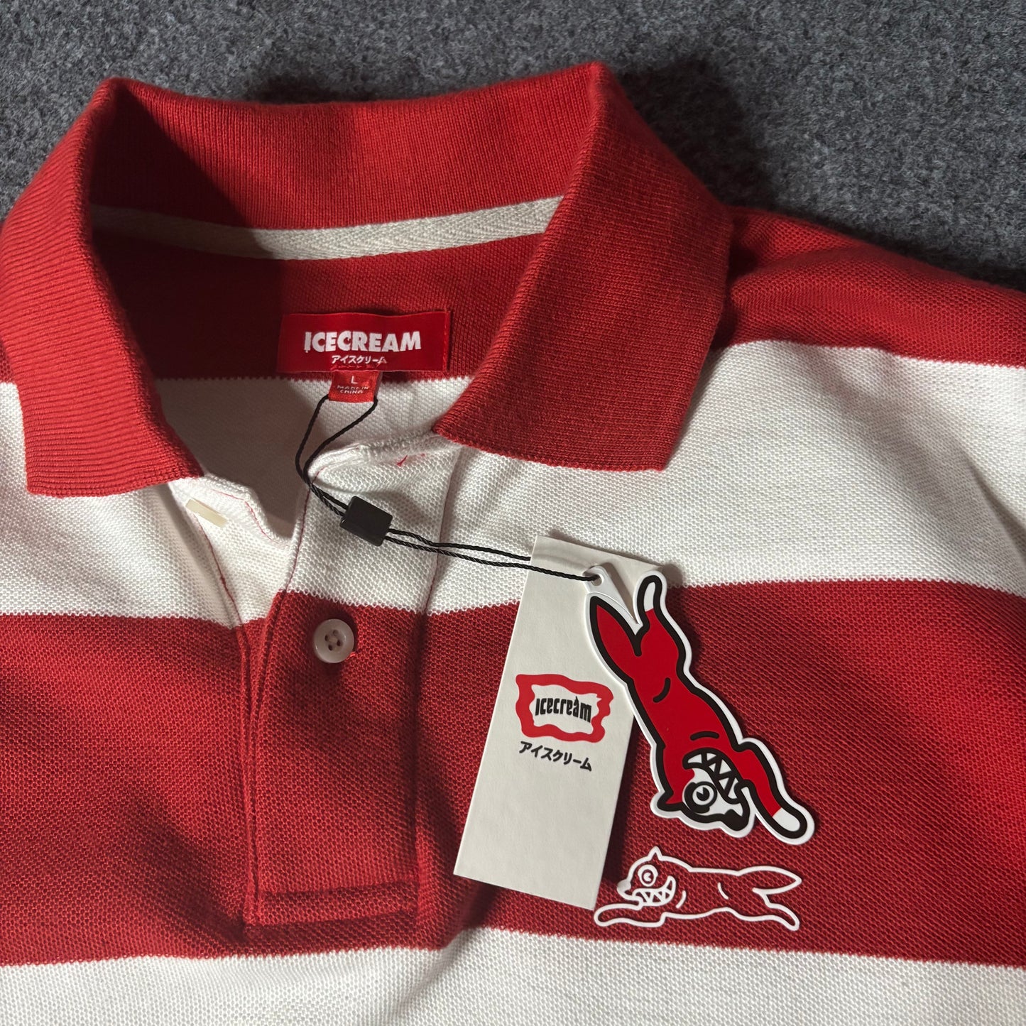 Ice Cream red stripes running dog polo