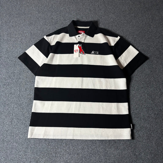 Ice Cream running dog black adn white stripes polo