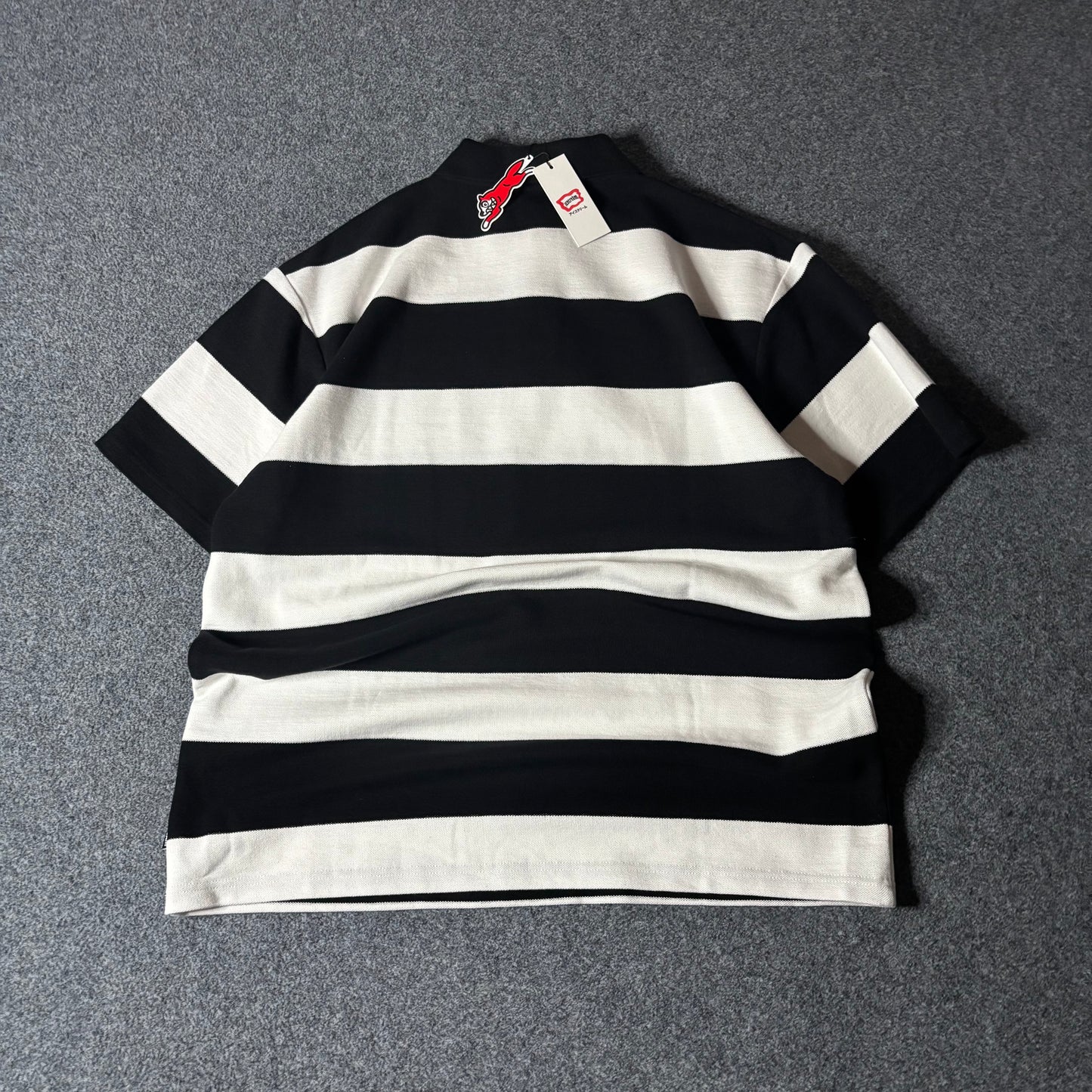 Ice Cream running dog black adn white stripes polo