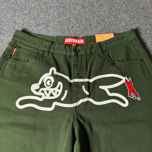 Ice Cream running dog strawberry fit straight leg green