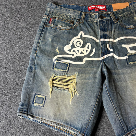 Ice Cream running dog strawberry fit straight leg denim short