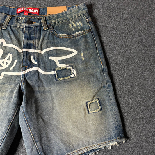 Ice Cream running dog strawberry fit straight leg denim short