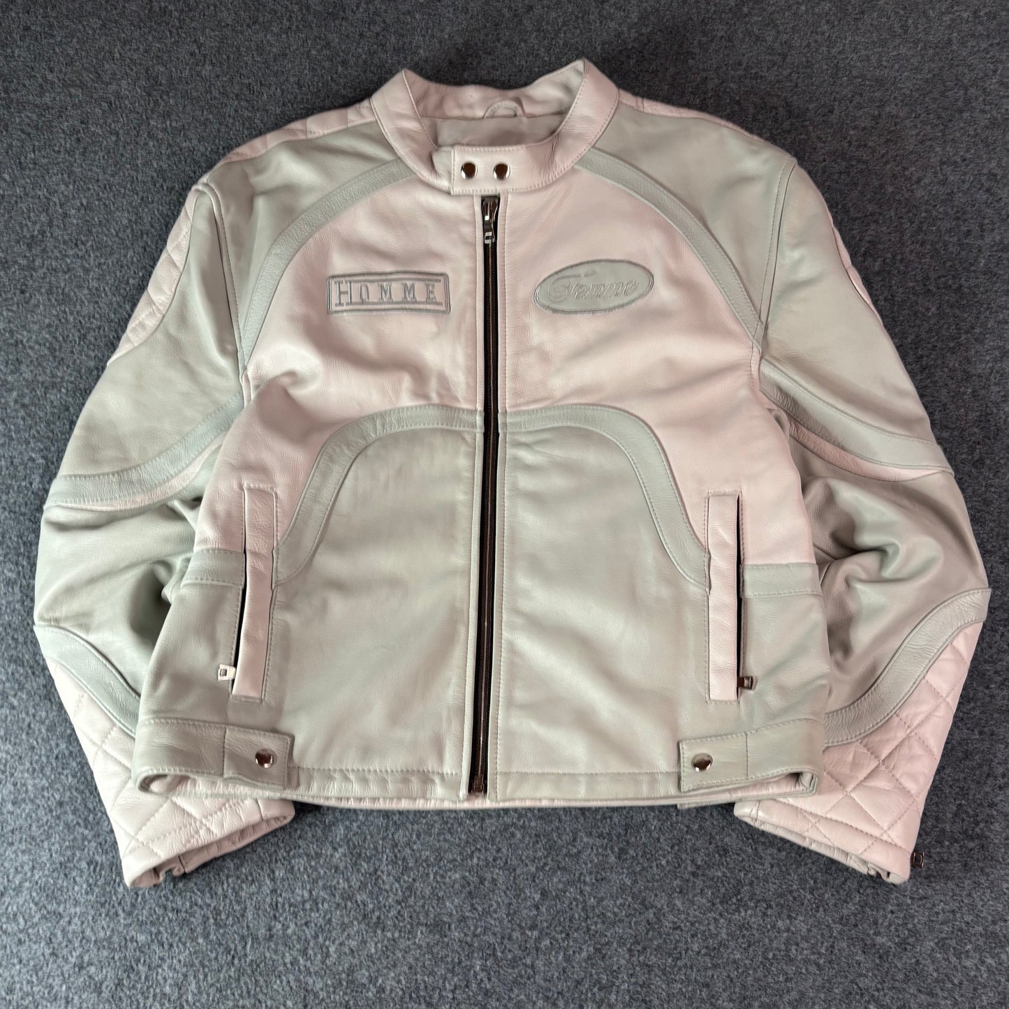 Homme Femme racing leather jacket white