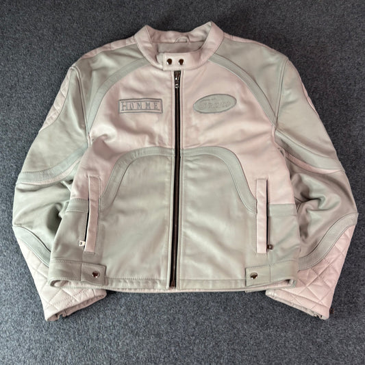 Homme Femme racing leather jacket white