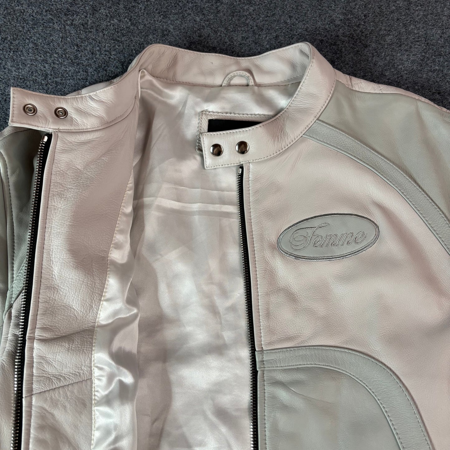 Homme Femme racing leather jacket white