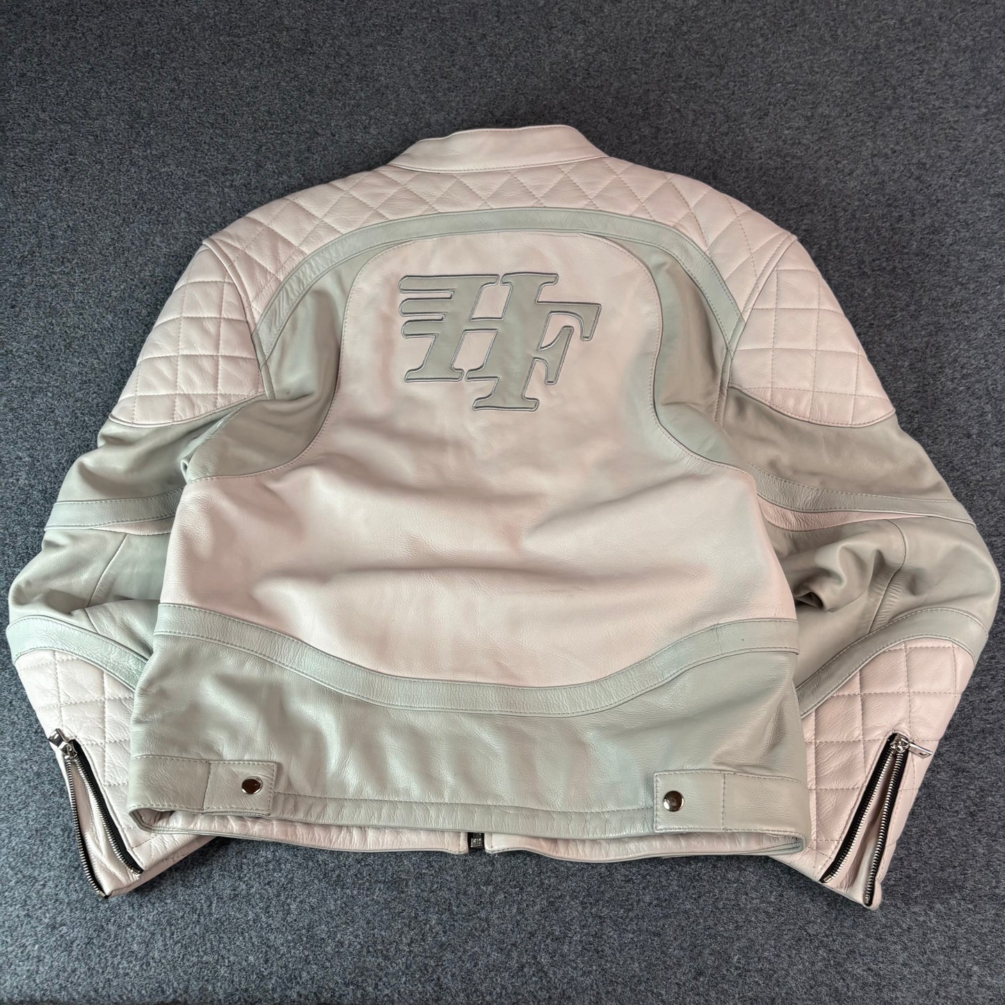 Homme Femme racing leather jacket white